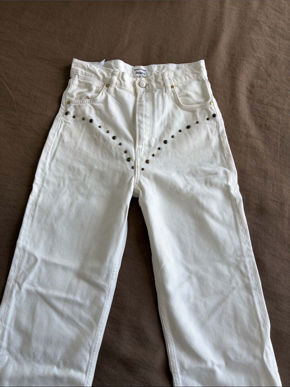 White High-Rise Studded Jeans reformation